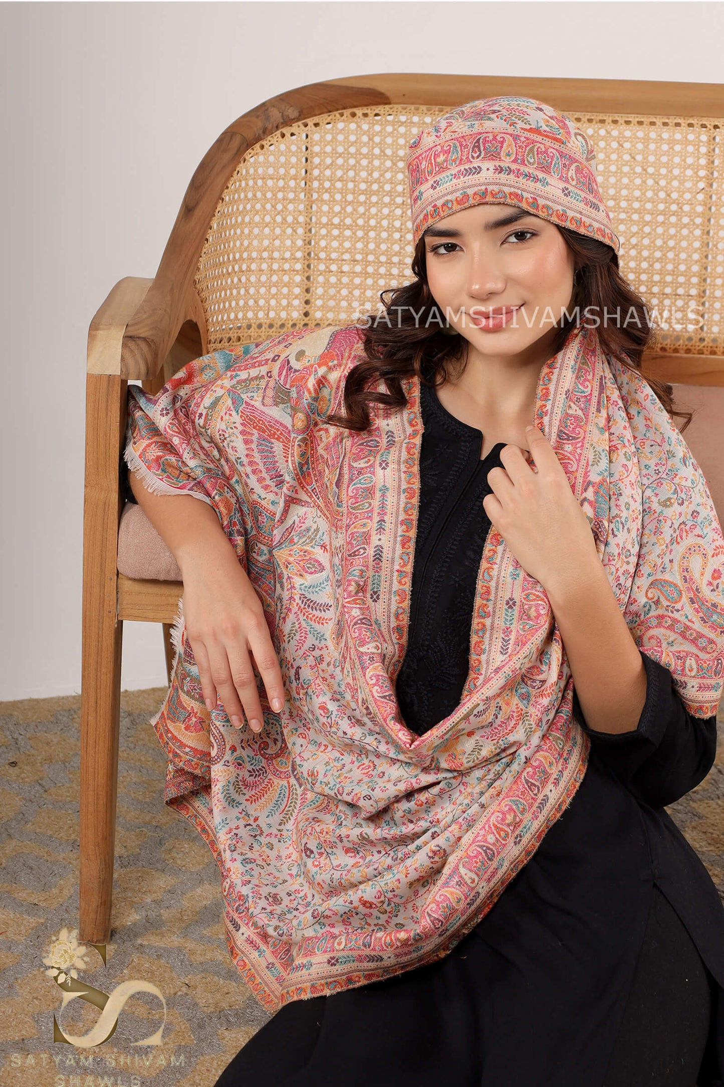 BAADSHAH DARABR ZARI KANI PASHMINA BLEND WOOL WOMENS STOLE,WHITE