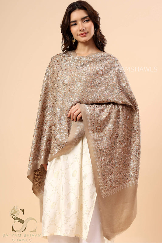 PASHMINA FINE WOOL NALKI EMBROIDERY WEAVE STOLE,WARM & SOFT,