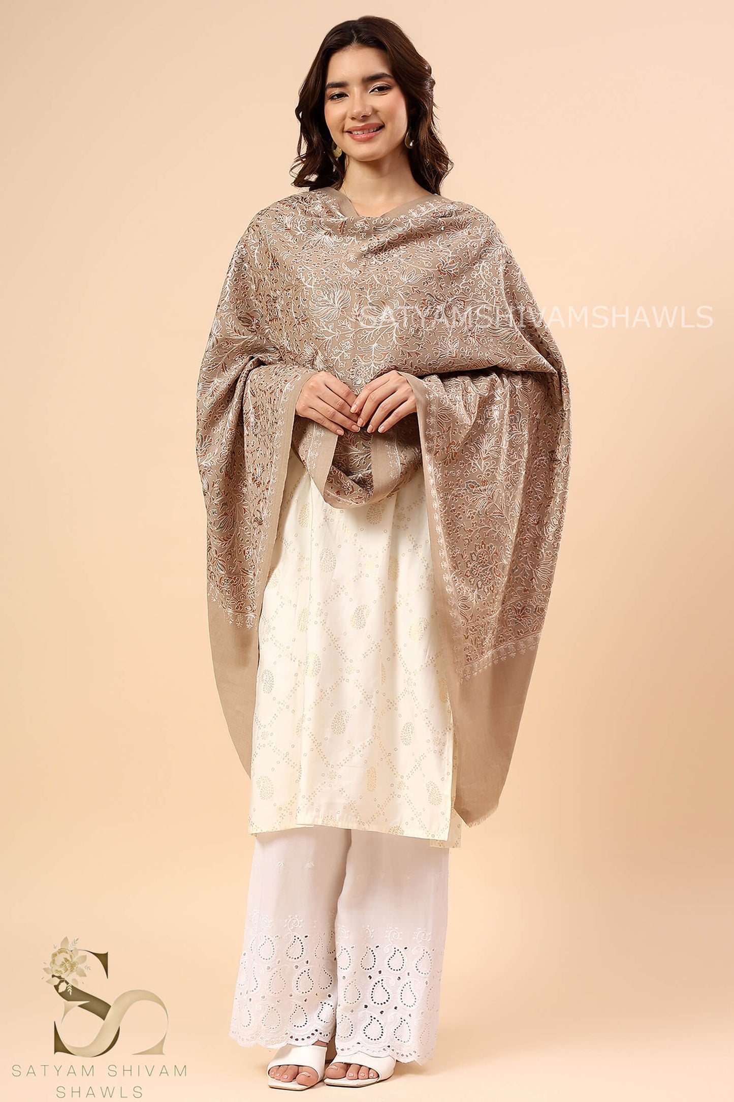 PASHMINA FINE WOOL NALKI EMBROIDERY WEAVE STOLE,WARM & SOFT,