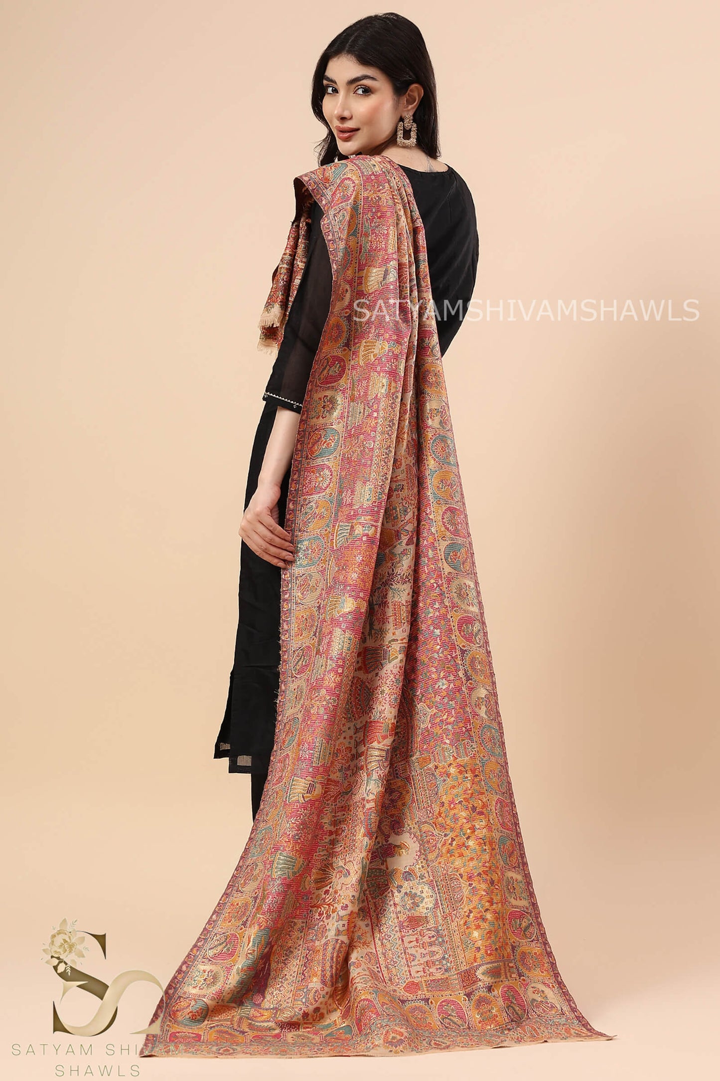 "SHAAN -E-DARBAR" THEME KANI  PASHMINA BLEND WOOL STOLES, LIGHT
