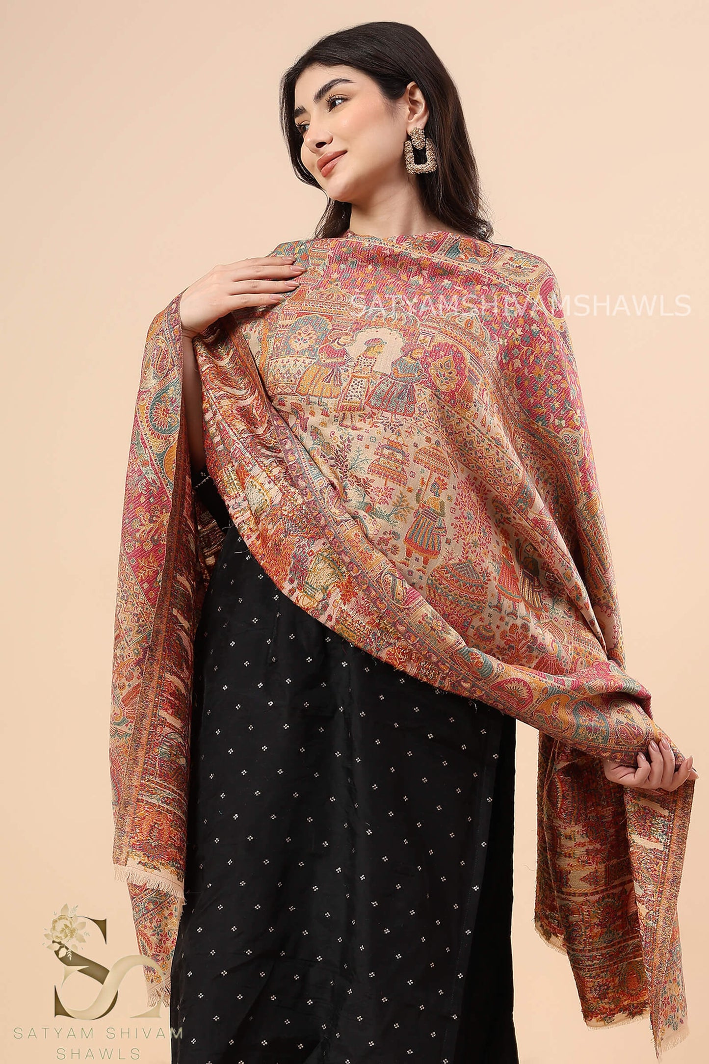 "SHAAN -E-DARBAR" THEME KANI  PASHMINA BLEND WOOL STOLES, LIGHT