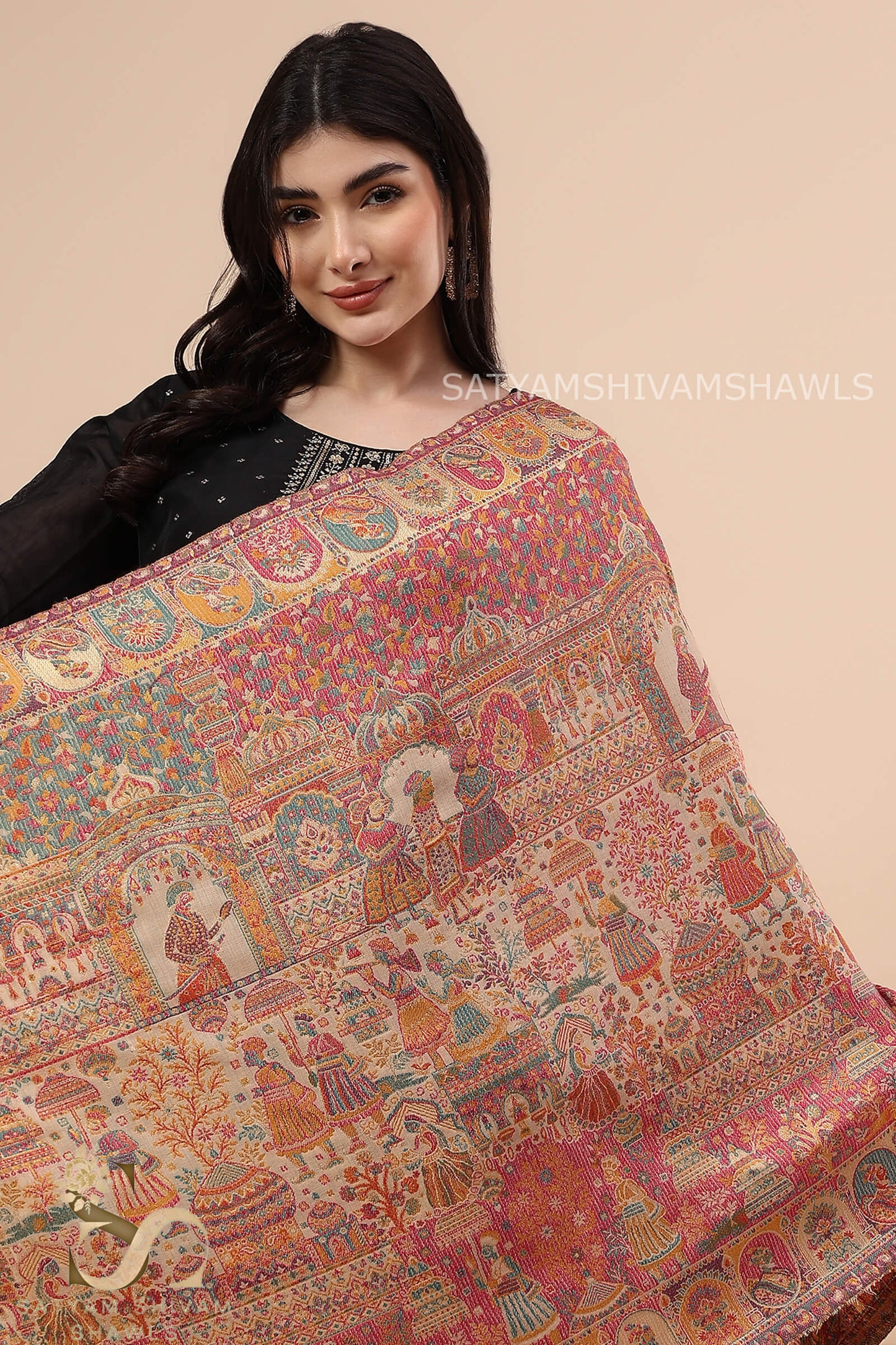 "SHAAN -E-DARBAR" THEME KANI  PASHMINA BLEND WOOL STOLES, LIGHT
