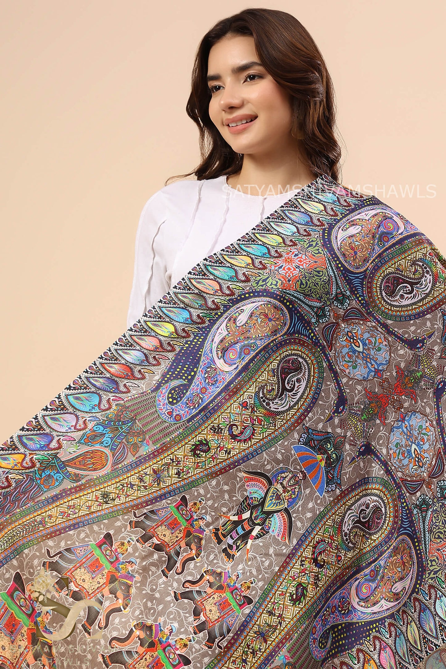 SHIKAARDAR WOMENS FINE SOFT SILK WOOL PRINT STOLE