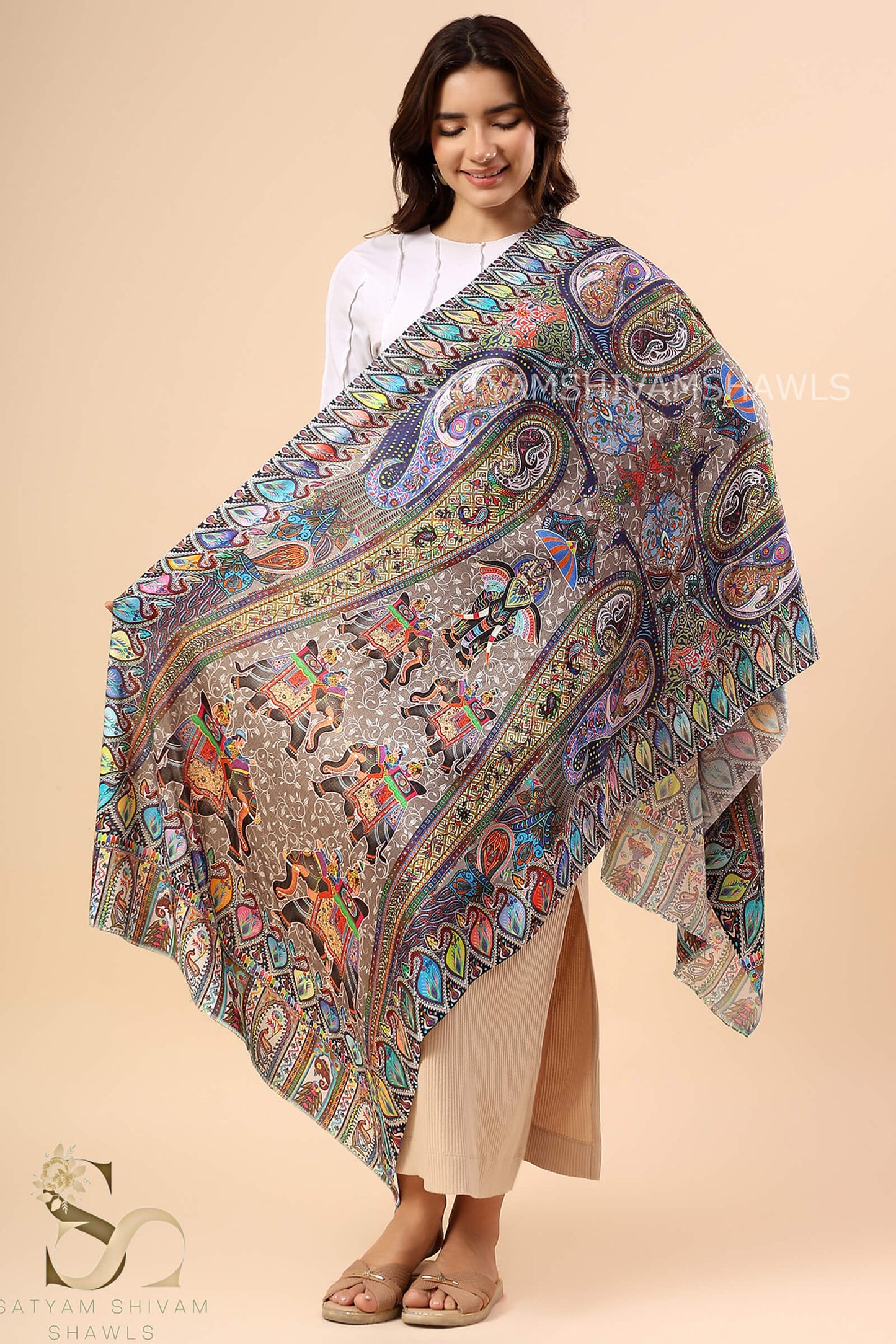 SHIKAARDAR WOMENS FINE SOFT SILK WOOL PRINT STOLE