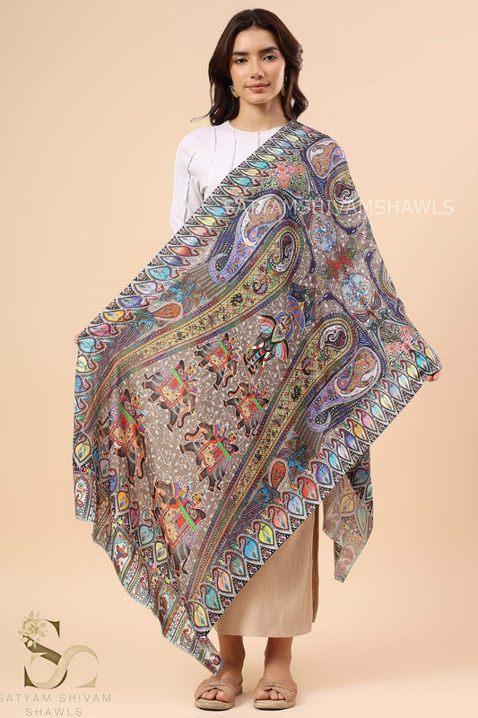 SHIKAARDAR WOMENS FINE SOFT SILK WOOL PRINT STOLE