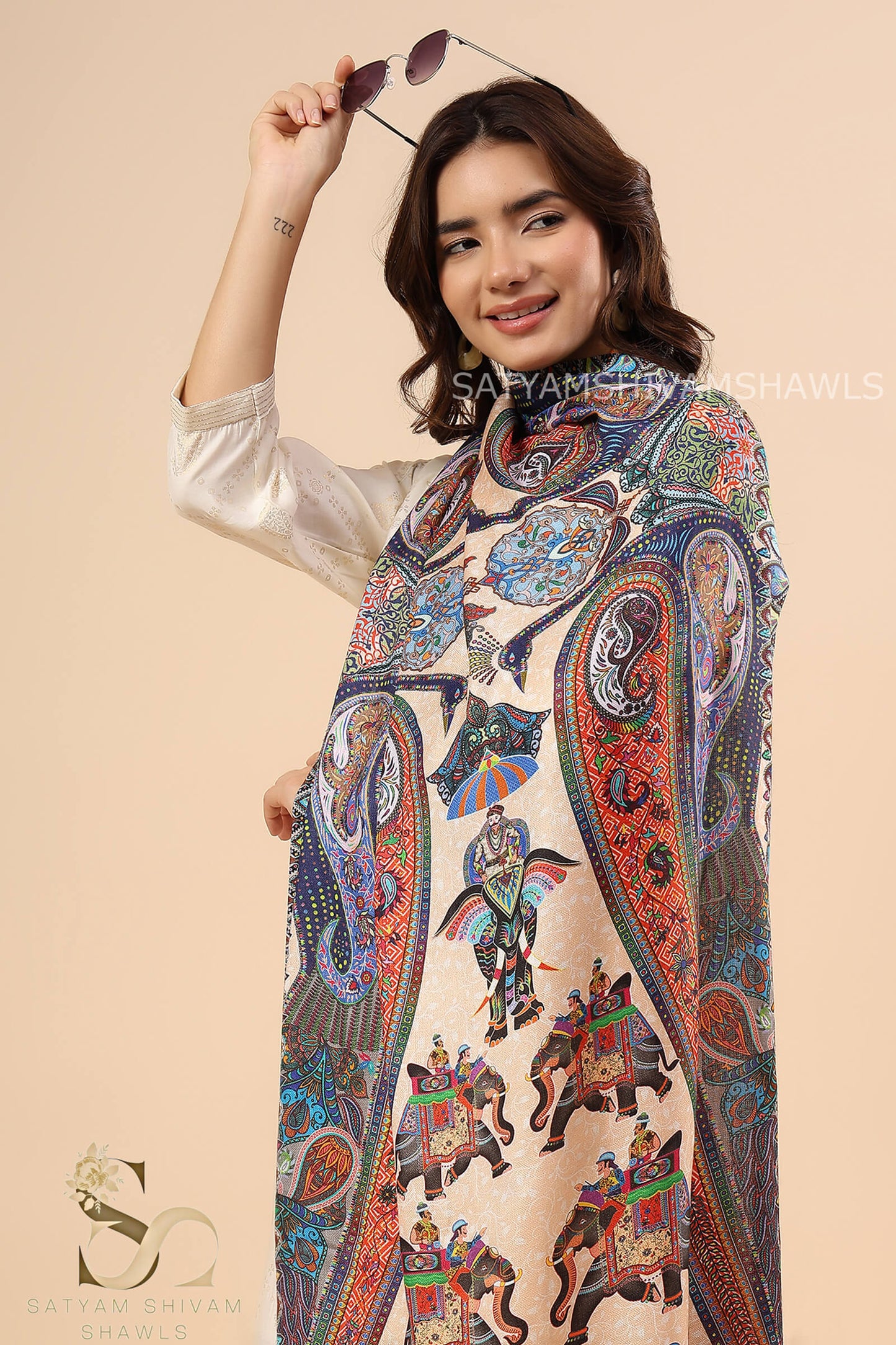 SHIKAARDAR WOMENS FINE SOFT SILK WOOL PRINT STOLE