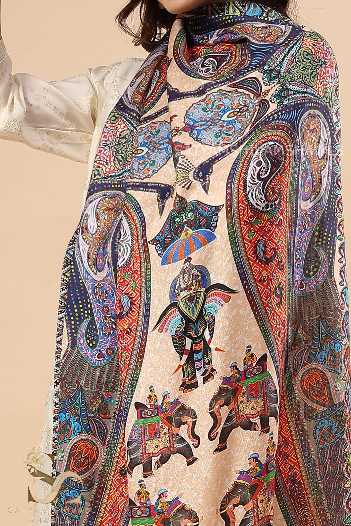 SHIKAARDAR WOMENS FINE SOFT SILK WOOL PRINT STOLE