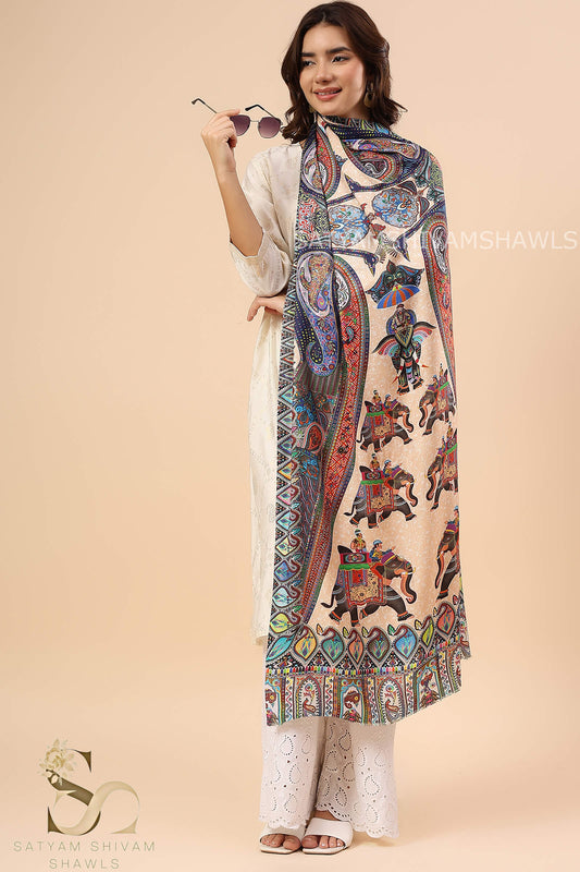 SHIKAARDAR WOMENS FINE SOFT SILK WOOL PRINT STOLE