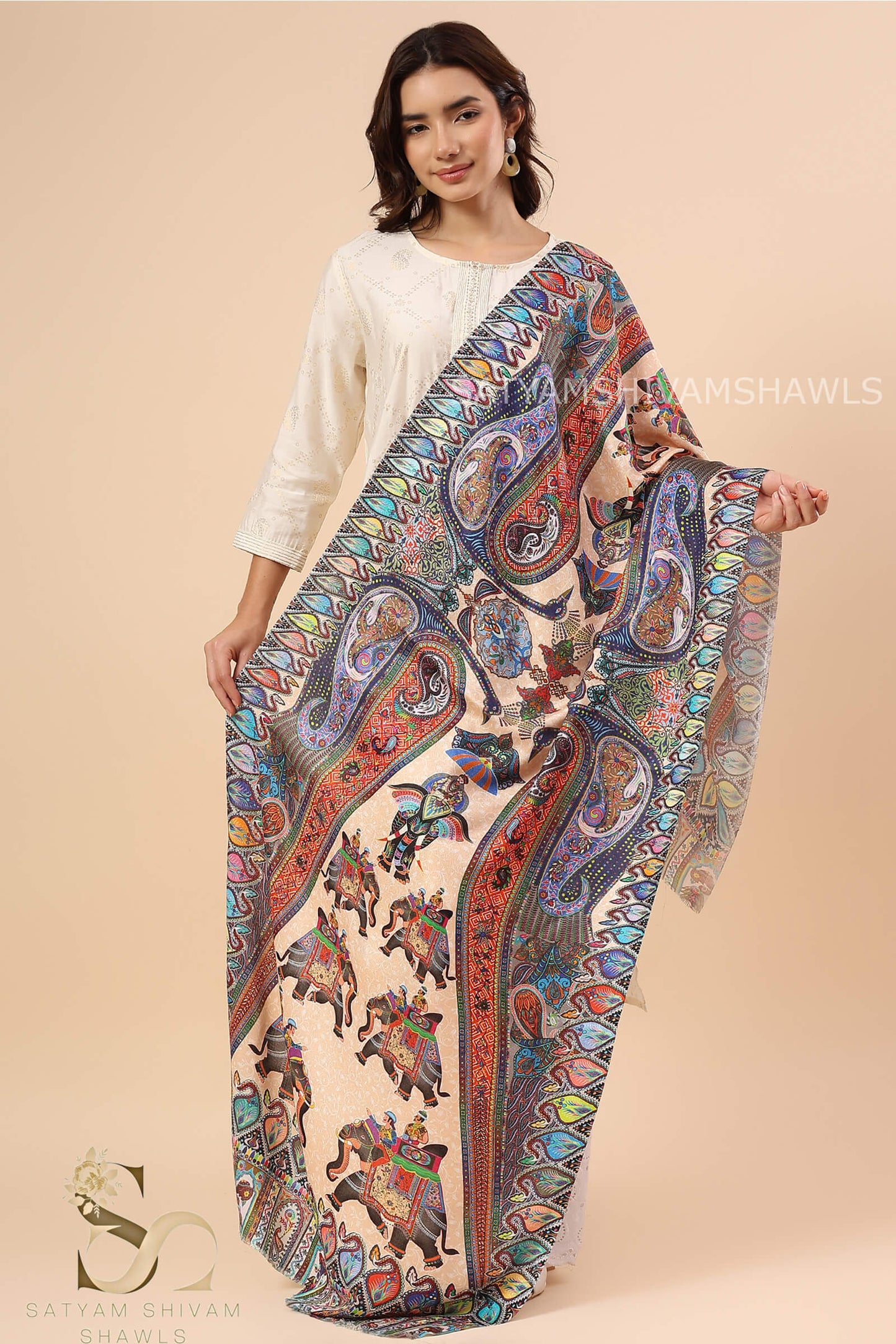 SHIKAARDAR WOMENS FINE SOFT SILK WOOL PRINT STOLE