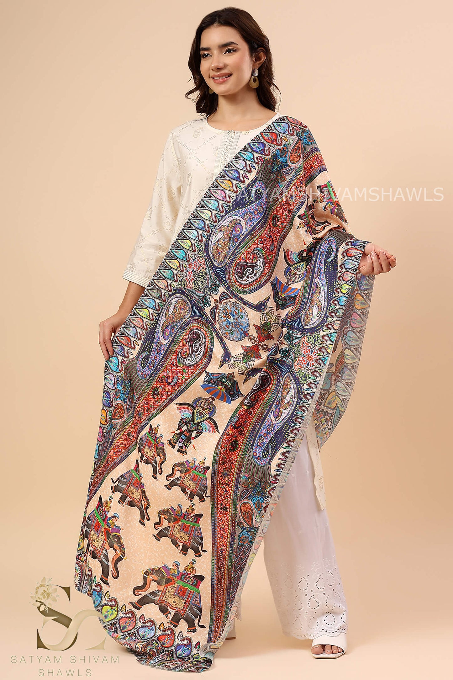 SHIKAARDAR WOMENS FINE SOFT SILK WOOL PRINT STOLE