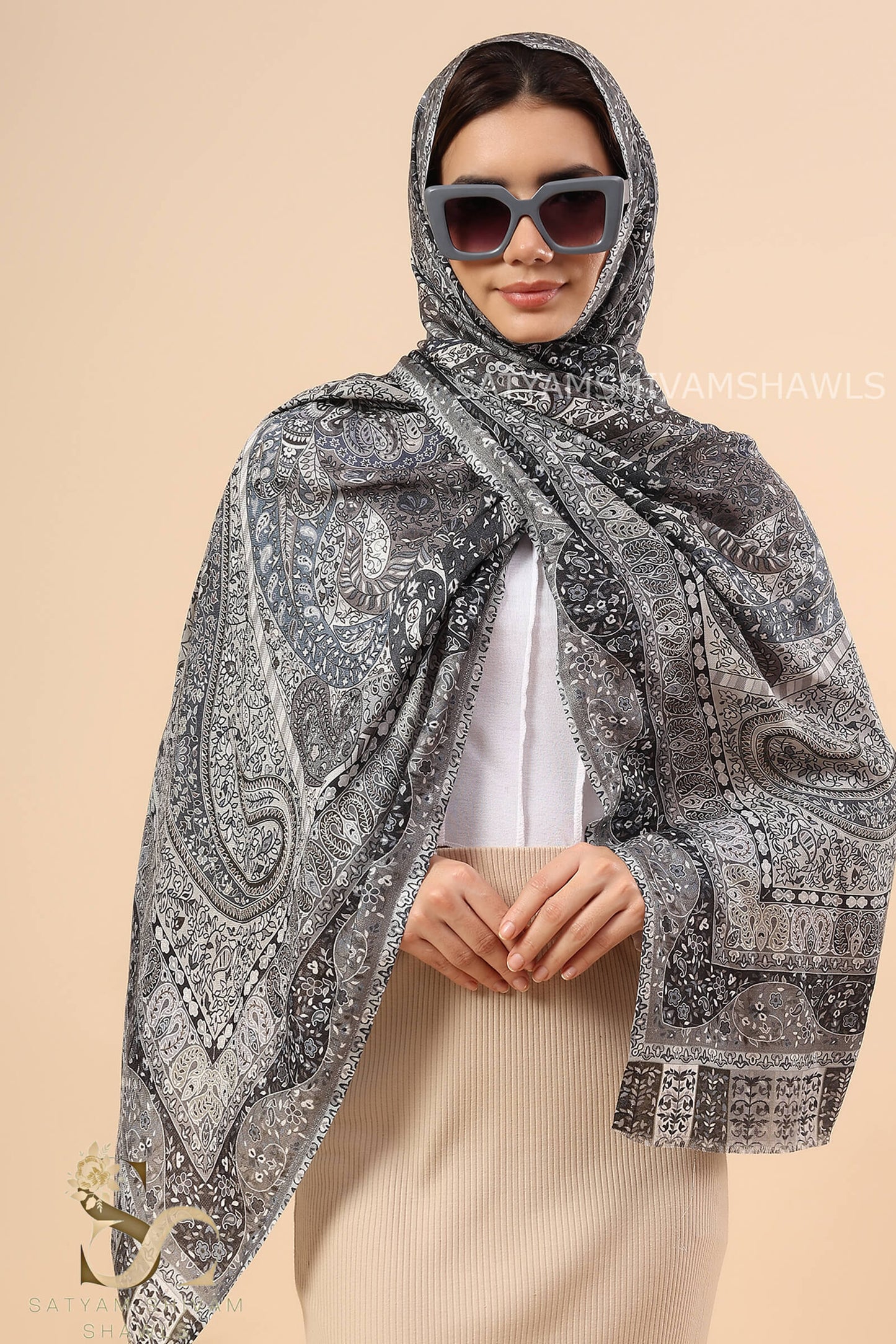 PAISLEY KALAMKARI WOMENS FINE SOFT SILK WOOL PRINT STOLE