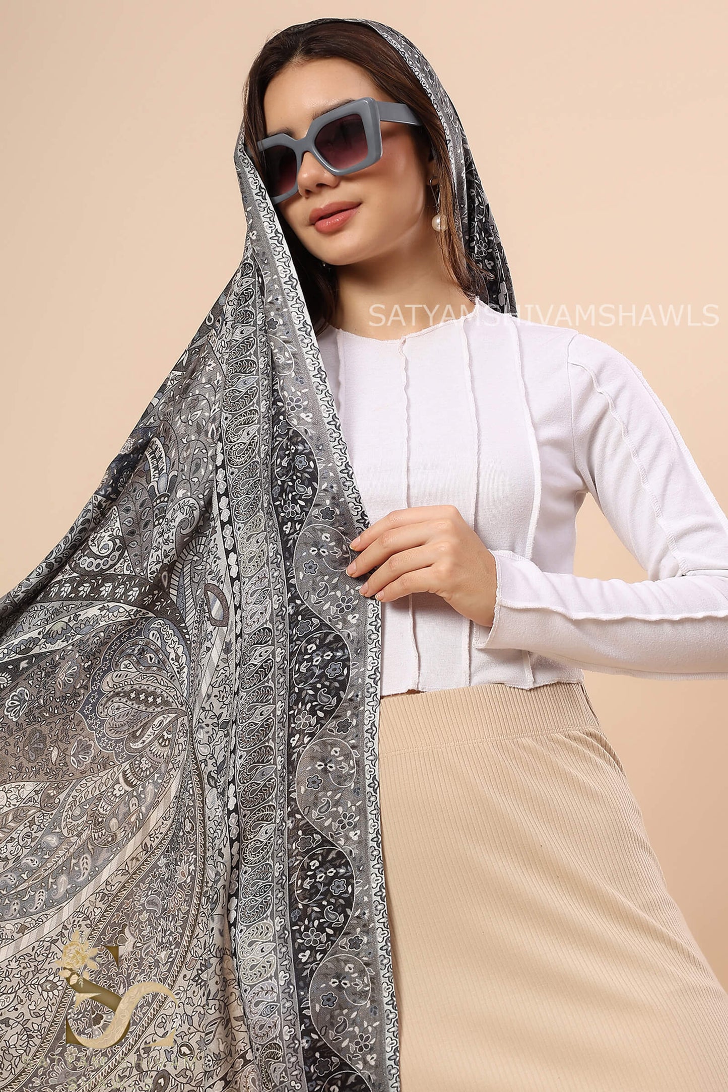 PAISLEY KALAMKARI WOMENS FINE SOFT SILK WOOL PRINT STOLE