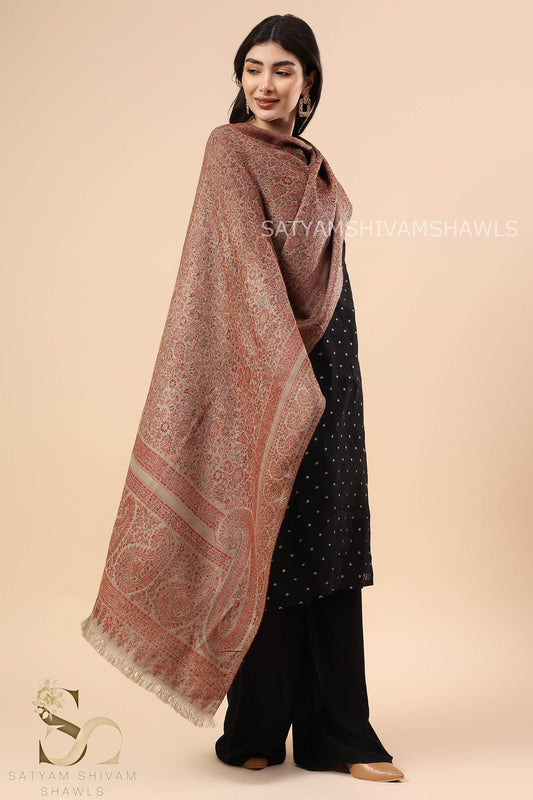 PAISLEY BORDER KANI ALLOVER WOOL STOLE ,CAMEL