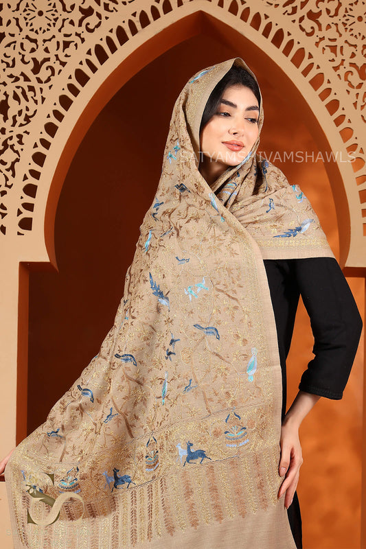 "WINGS OF GRACE" PASHMINA FINE ZARI EMBROIDERY DESIGN STOLE