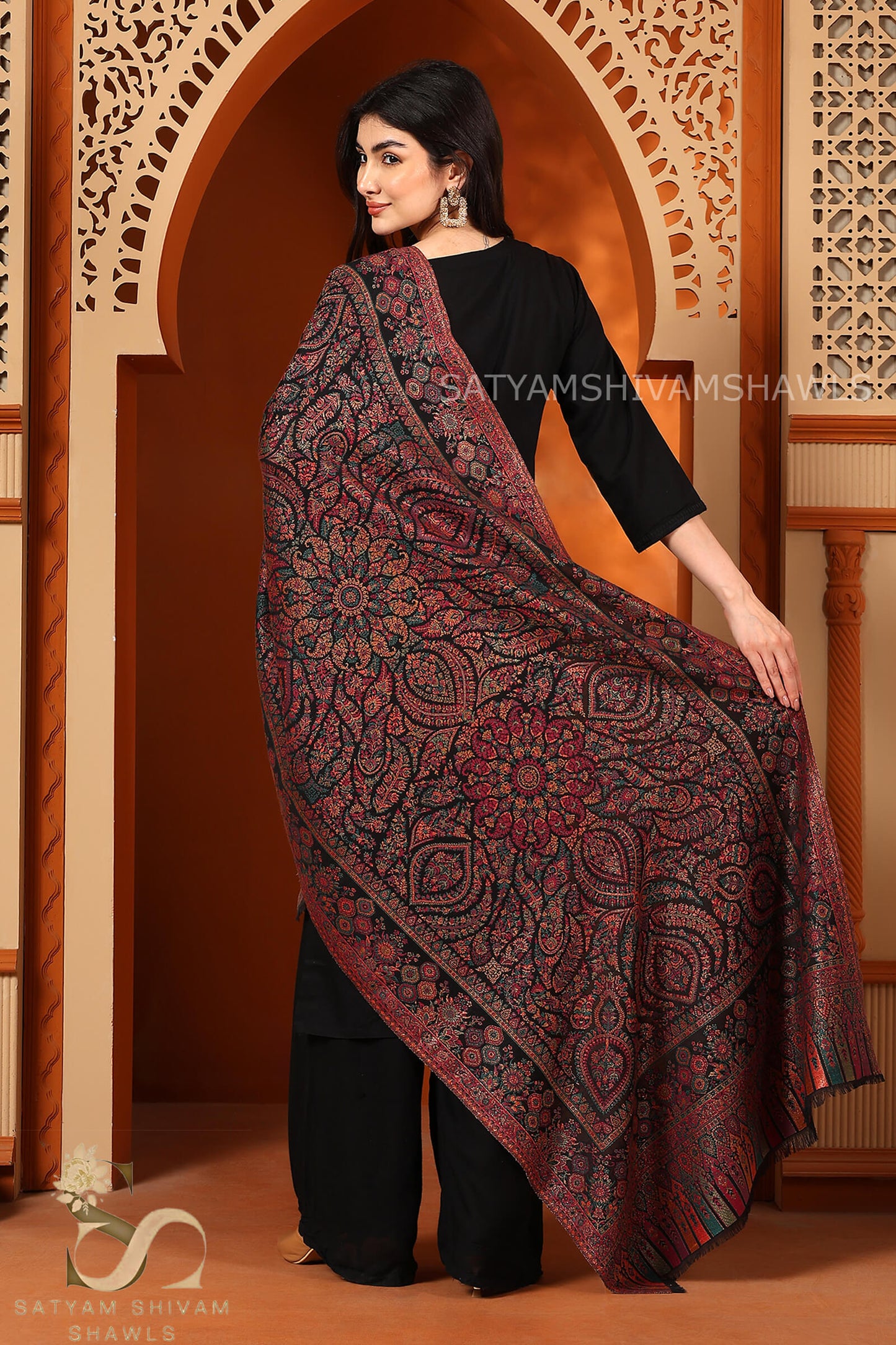 KASHMIRI MANDALA DESIGN PURE WOOL STOLE,