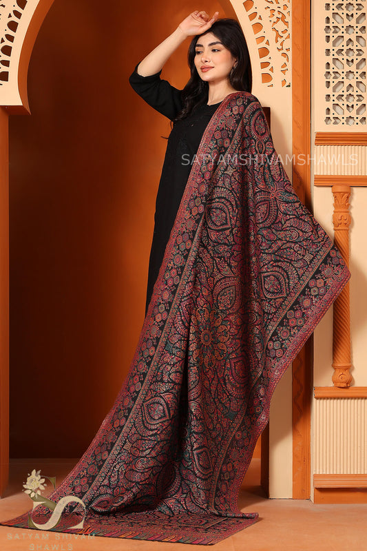 KASHMIRI MANDALA DESIGN PURE WOOL STOLE,
