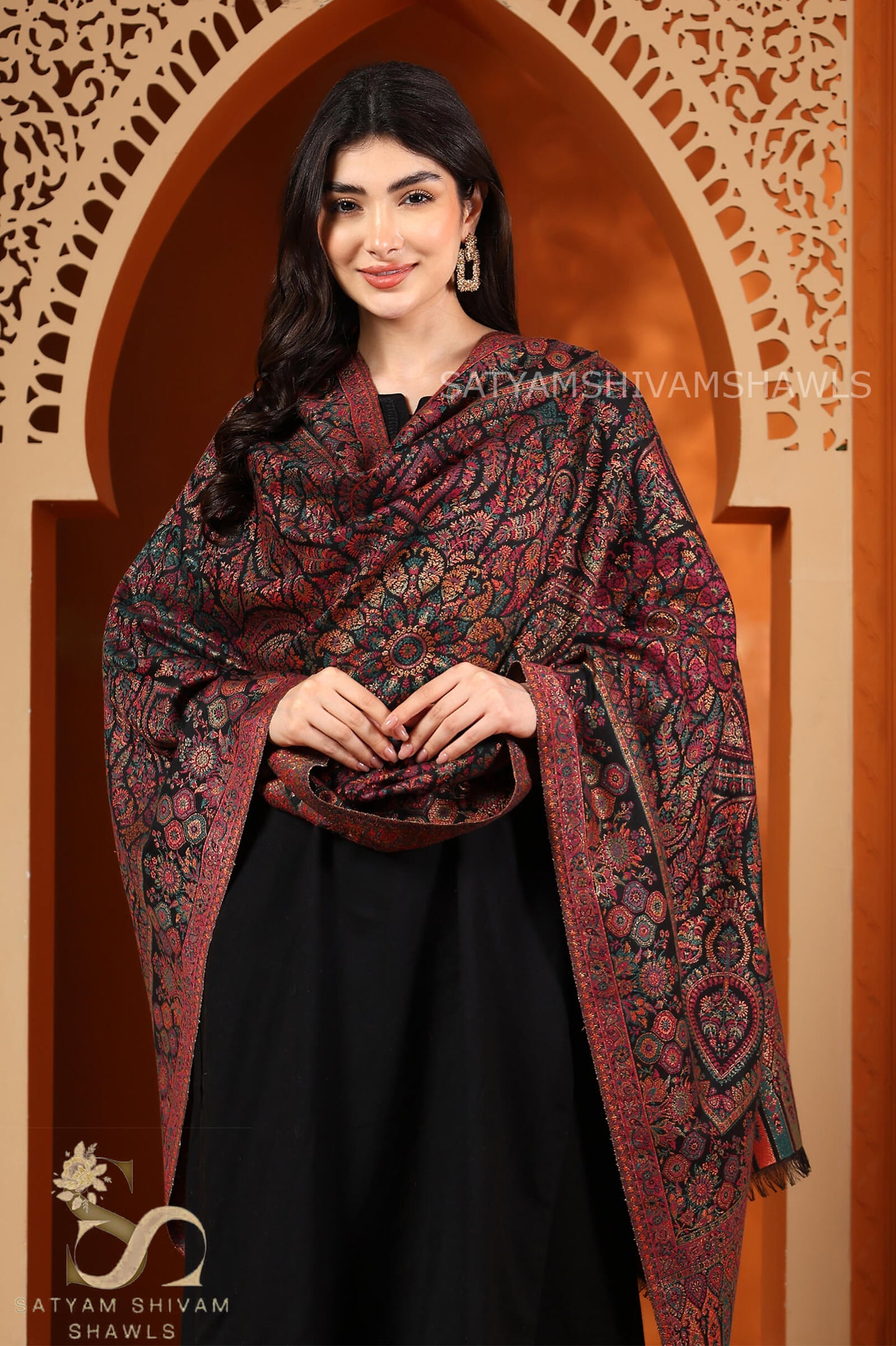 KASHMIRI MANDALA DESIGN PURE WOOL STOLE,