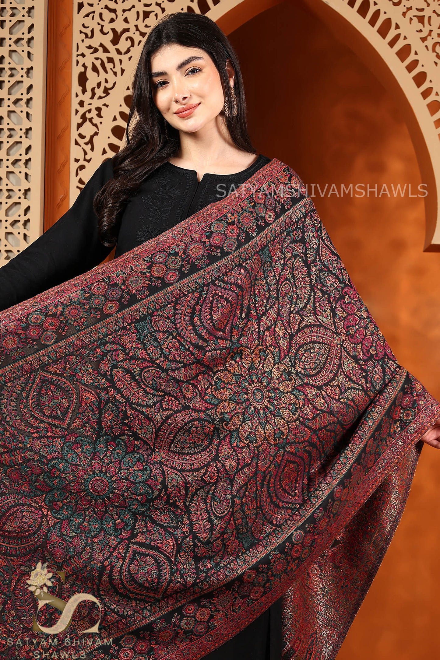 KASHMIRI MANDALA DESIGN PURE WOOL STOLE,