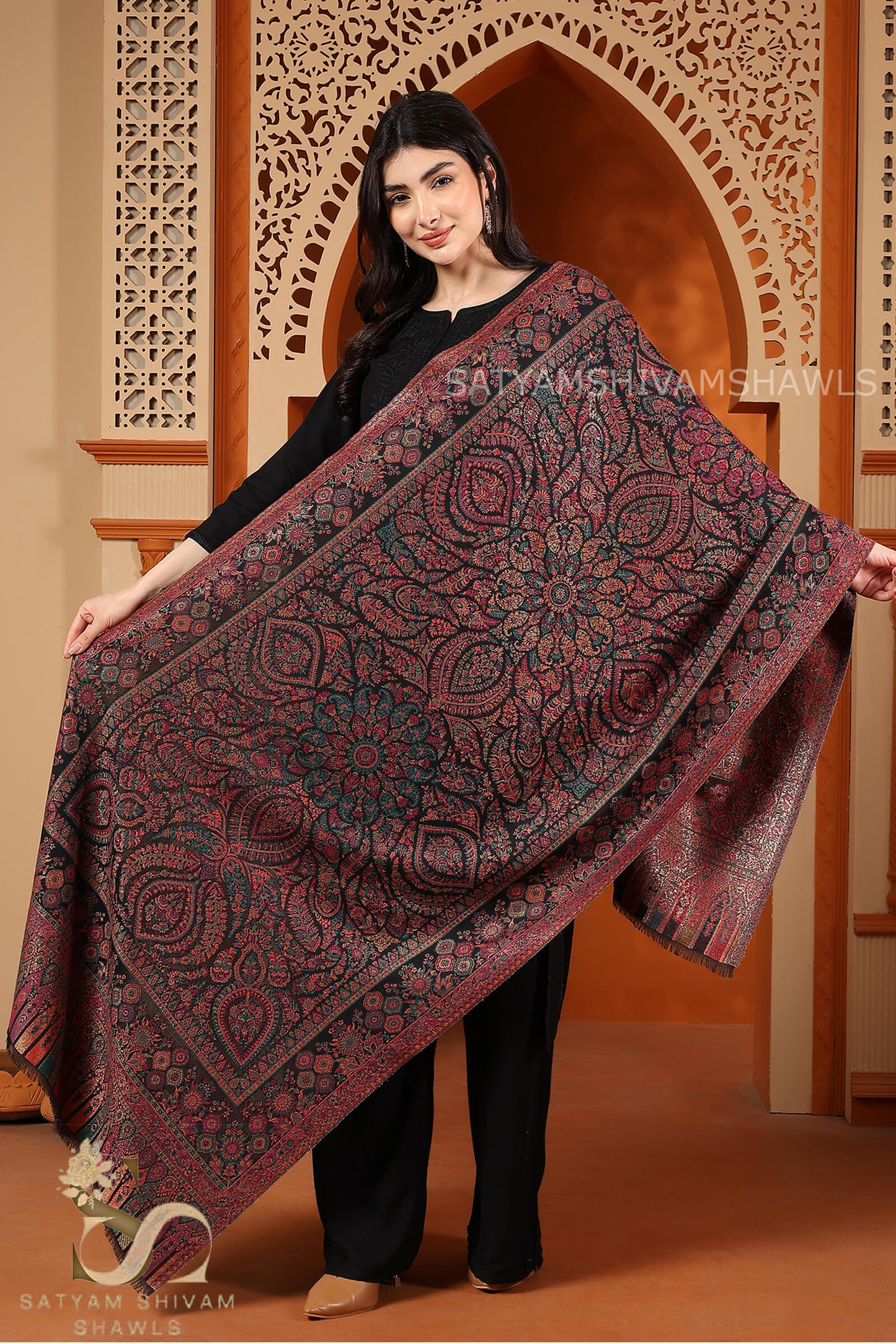 KASHMIRI MANDALA DESIGN PURE WOOL STOLE,
