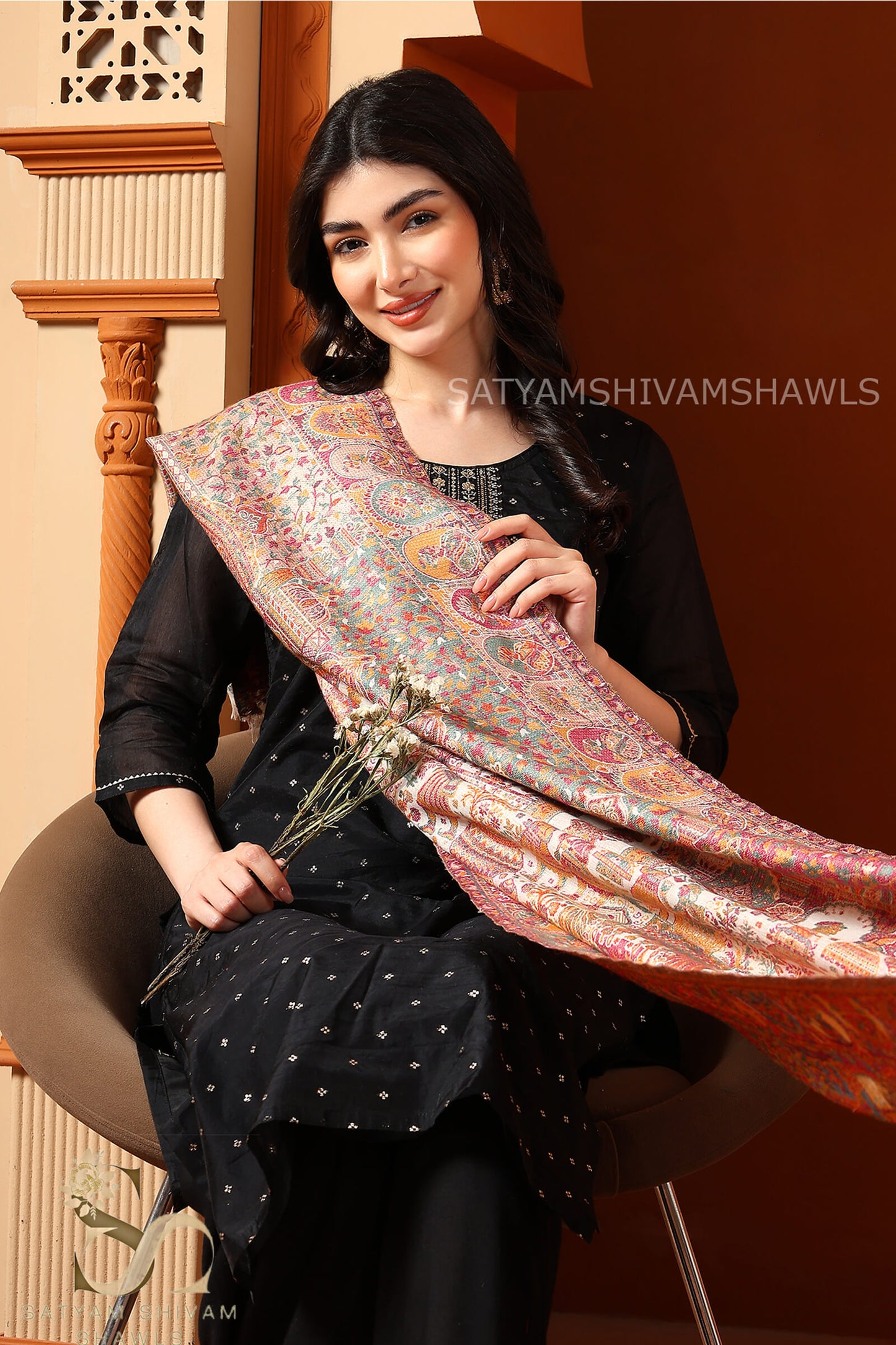 "SHAAN -E-DARBAR" THEME KANI PASHMINA BLEND WOOL STOLE ,LIGHT WEIGHT AND WARM