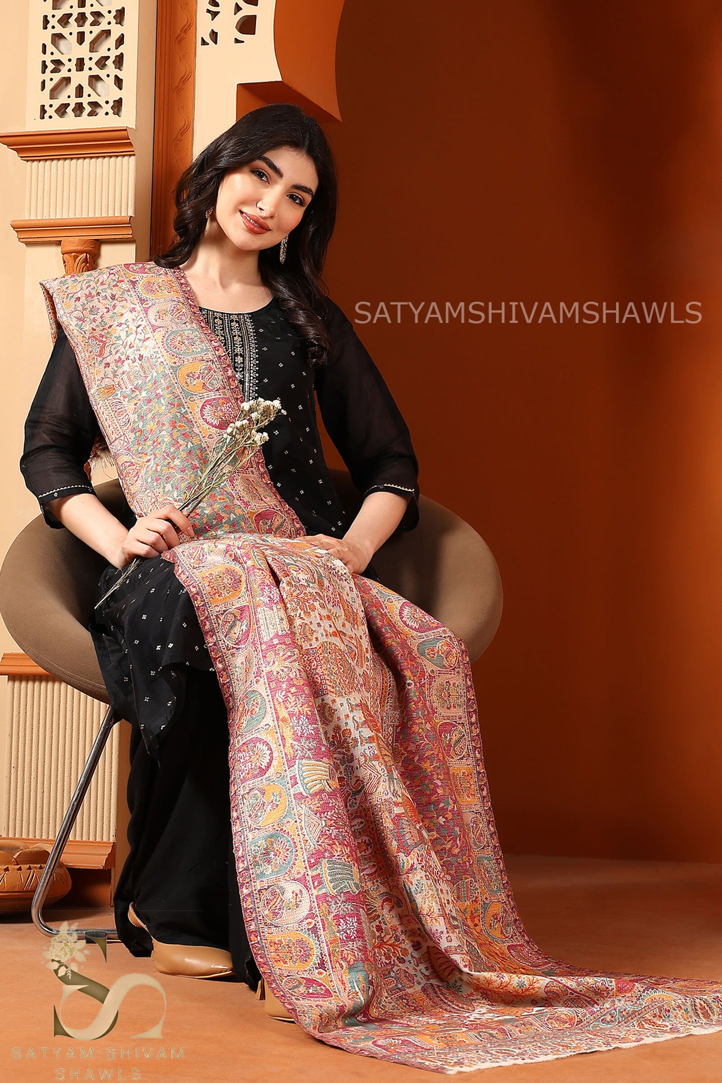 "SHAAN -E-DARBAR" THEME KANI PASHMINA BLEND WOOL STOLE ,LIGHT WEIGHT AND WARM