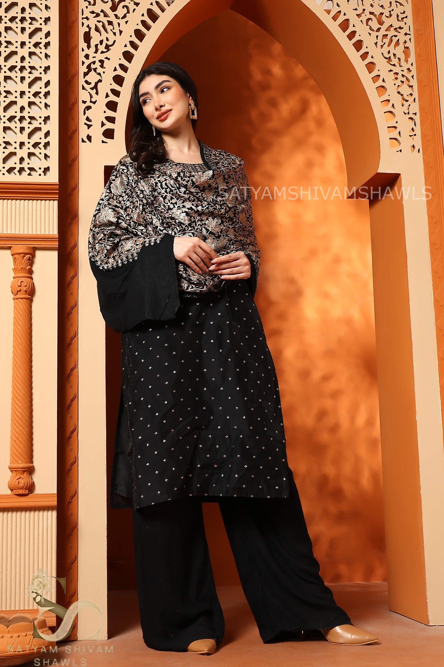 PASHMINA FINE WOOL NALKI EMBROIDERY WEAVE STOLE,WARM & SOFT,