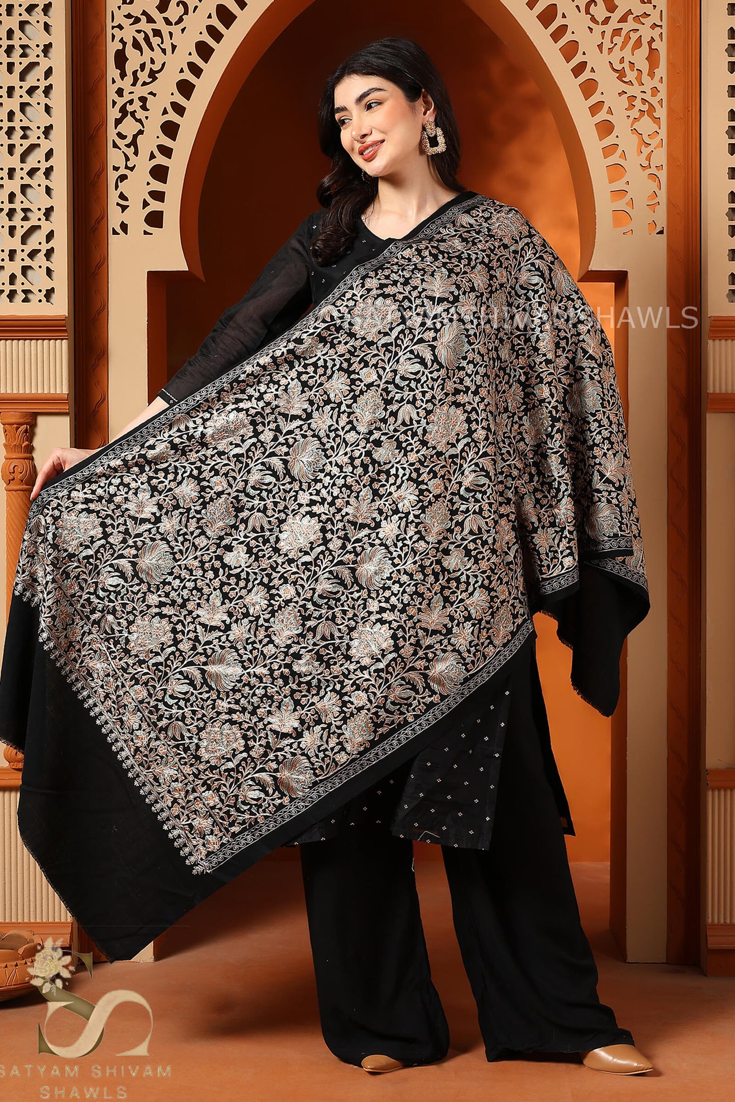 PASHMINA FINE WOOL NALKI EMBROIDERY WEAVE STOLE,WARM & SOFT,