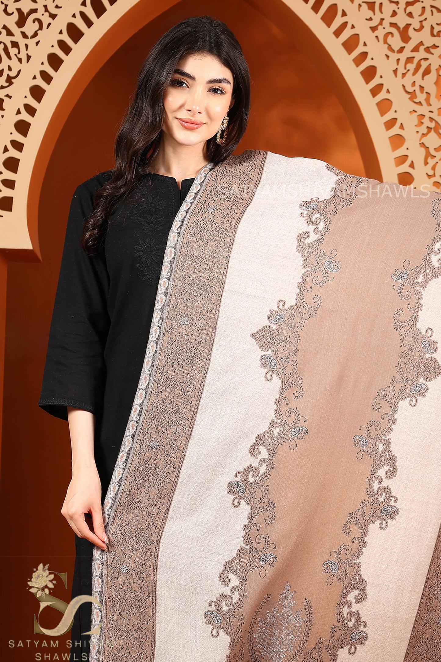 THE PASHMINA EMPRESS EXTRA FINE WOOL KANI STOLE,WARM & SOFT,TOOSH WHITE