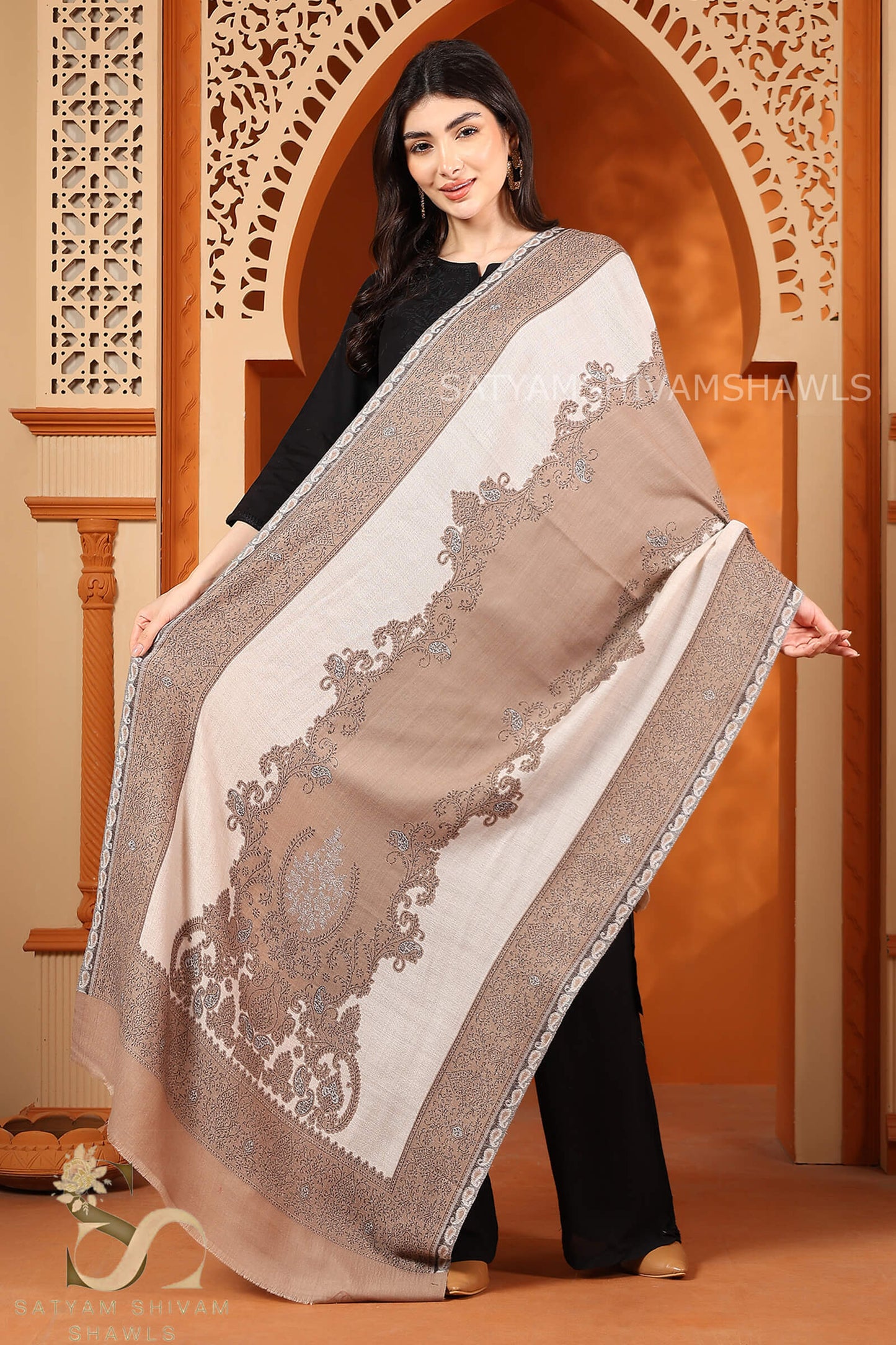 THE PASHMINA EMPRESS EXTRA FINE WOOL KANI STOLE,WARM & SOFT,TOOSH WHITE
