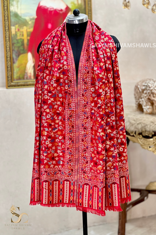 noor-e-kani multi pure wool stole,red