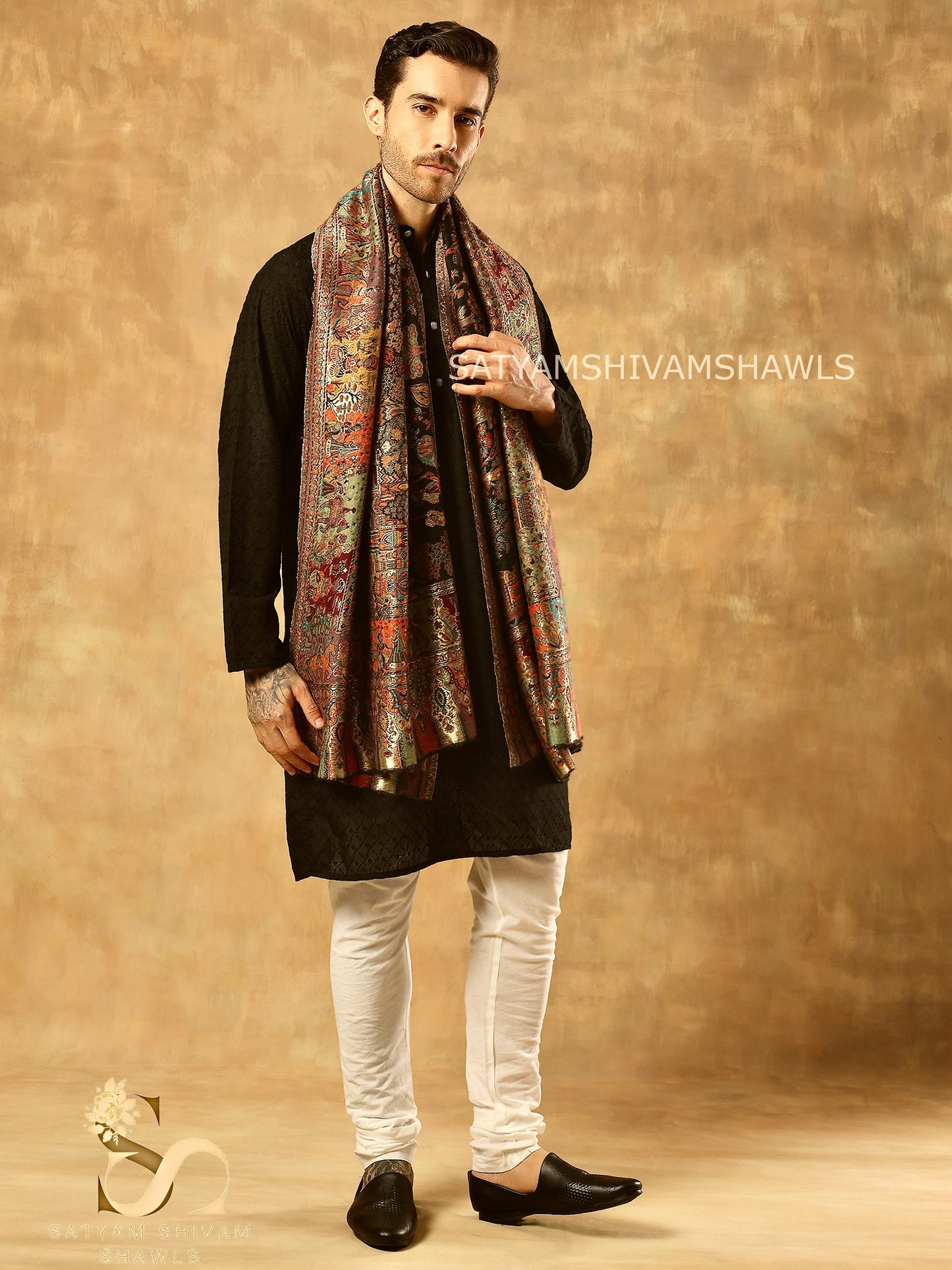 MOONLIGHT REVERSIBLE FINE WOOL PASHMINA MENS SHAWL,