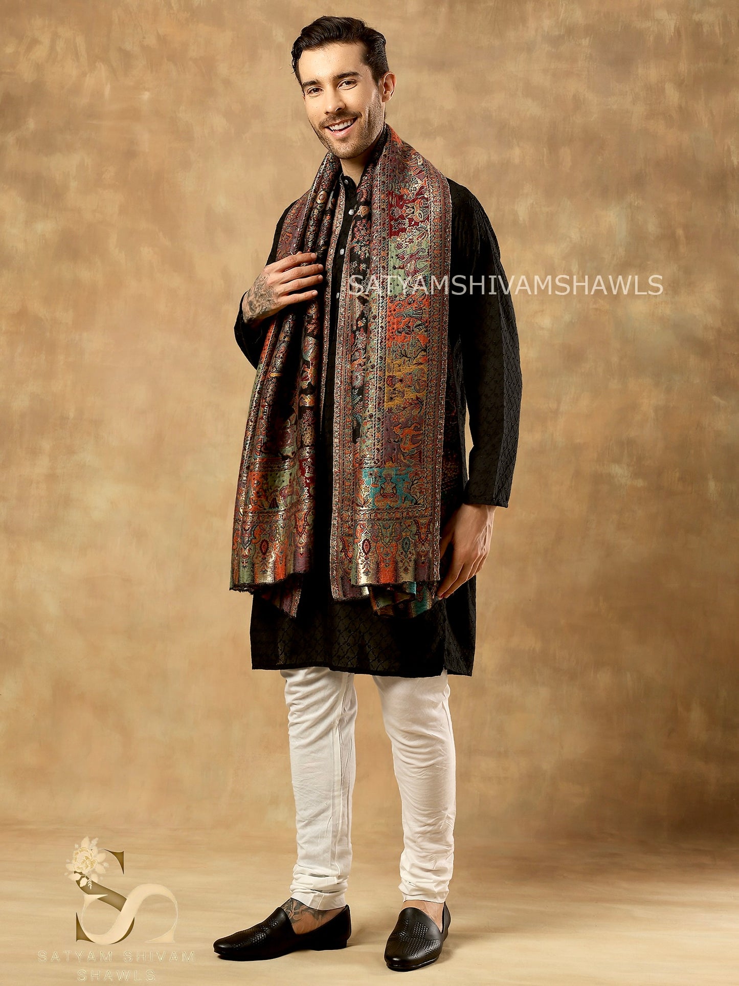 MOONLIGHT REVERSIBLE FINE WOOL PASHMINA MENS SHAWL,