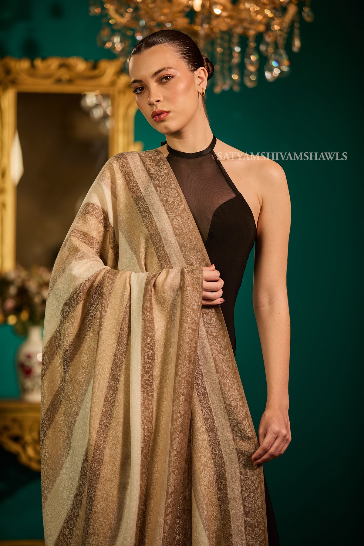 PURE WOOL REVERSIBLE SELF STRIPS DESIGN SHAWL