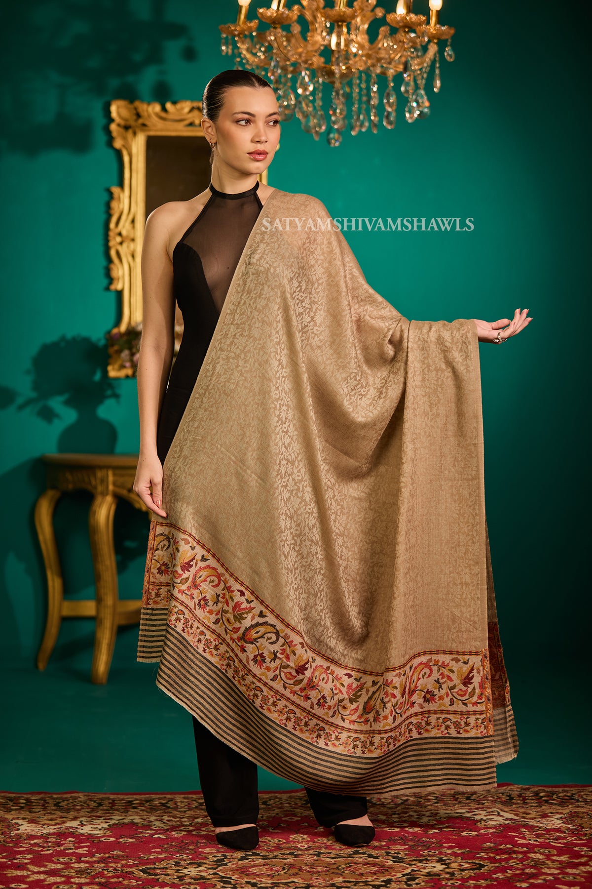 WOMENS EXTRA FINE WOOL SHAWL, WOVEN PALLA, AZTEC DESIGN,WARM AND LIGHT WEIGHT