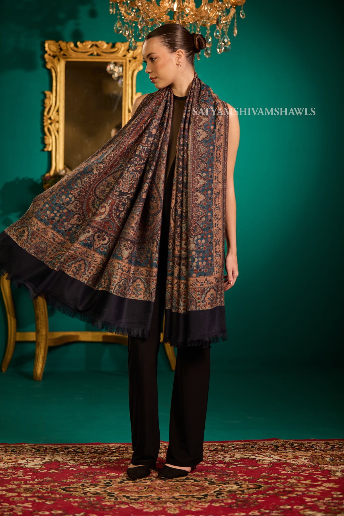 TURKEY ARABIC PAISLEY  KANI WOVEN SHAWL,WARM AND SOFT,VINTAGE BLACK
