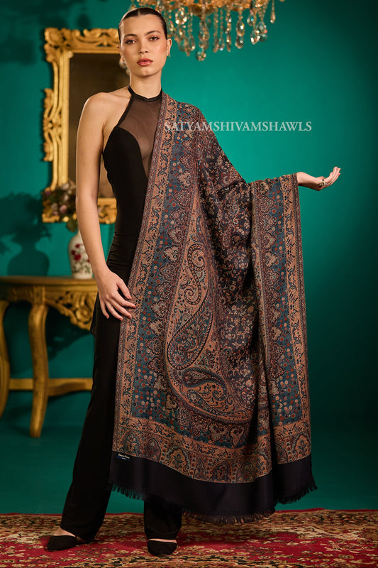 TURKEY ARABIC PAISLEY  KANI WOVEN SHAWL,WARM AND SOFT,VINTAGE BLACK