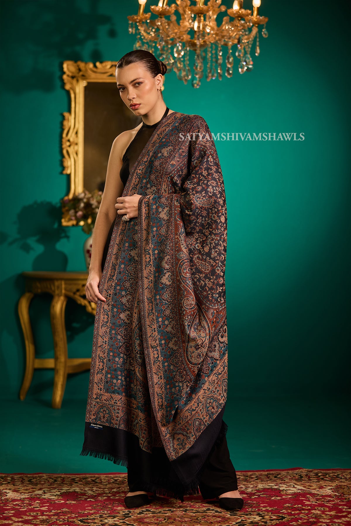 TURKEY ARABIC PAISLEY  KANI WOVEN SHAWL,WARM AND SOFT,VINTAGE BLACK