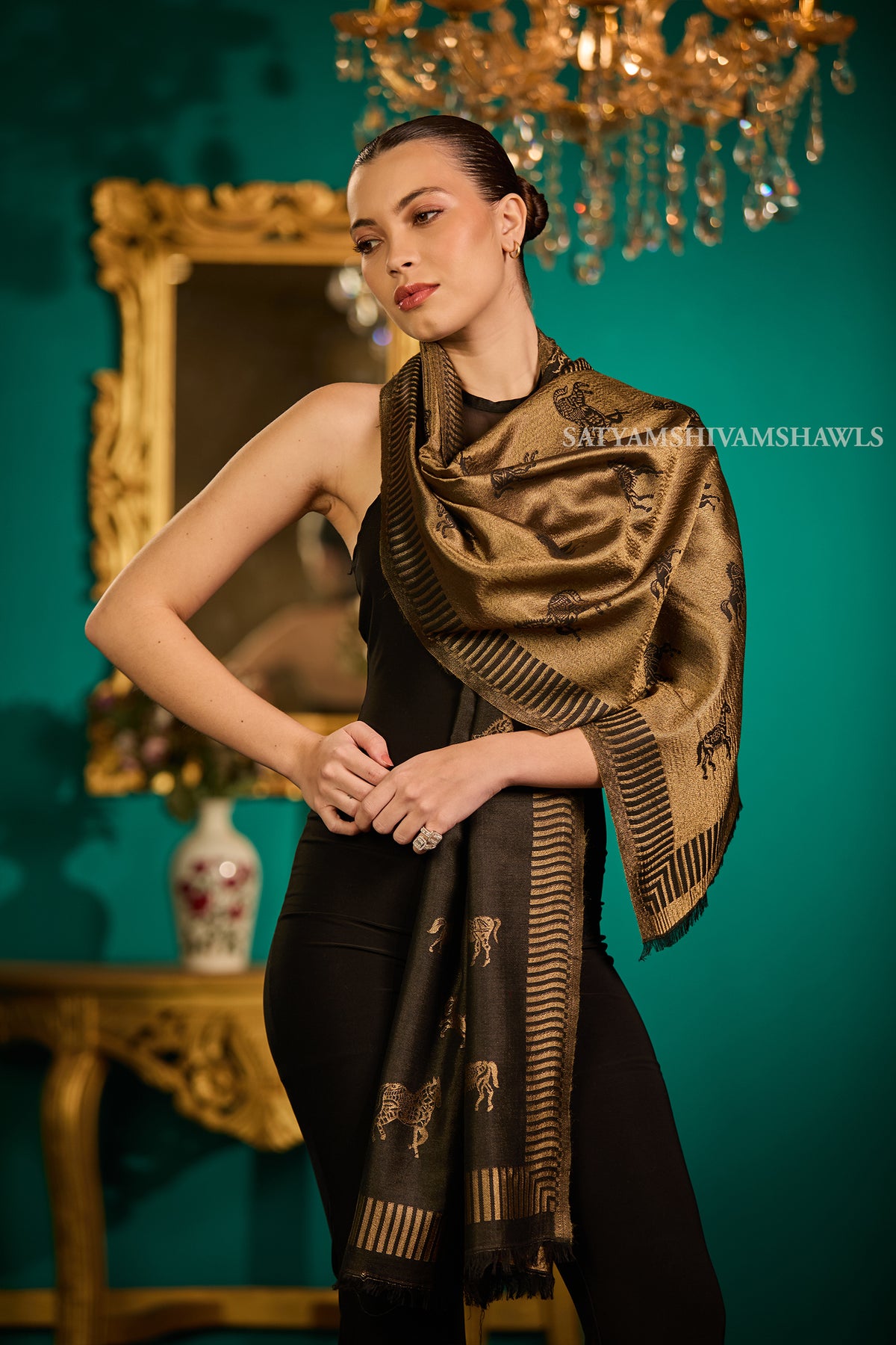 Twilight reversible horse moonlight design stole ,black