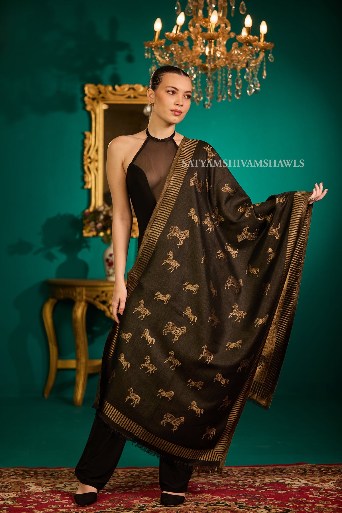 Twilight reversible horse moonlight design stole ,black