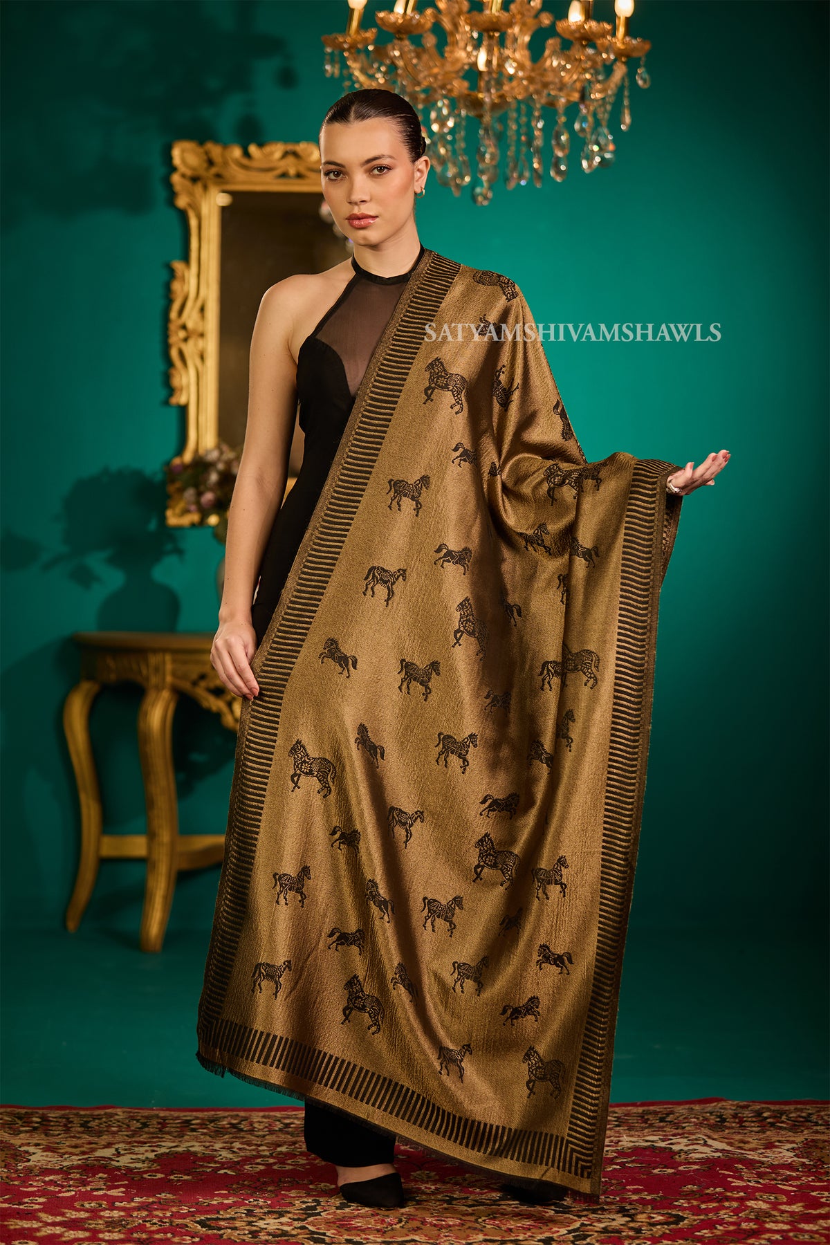 Twilight reversible horse moonlight design stole ,black
