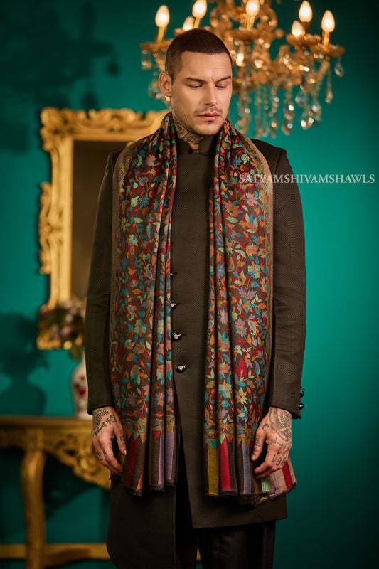 CHINAR KASHMIRI MULTY COLOUR COMBINATION SILK PASHMINA MENS SHAWLS,MULTY BLACK