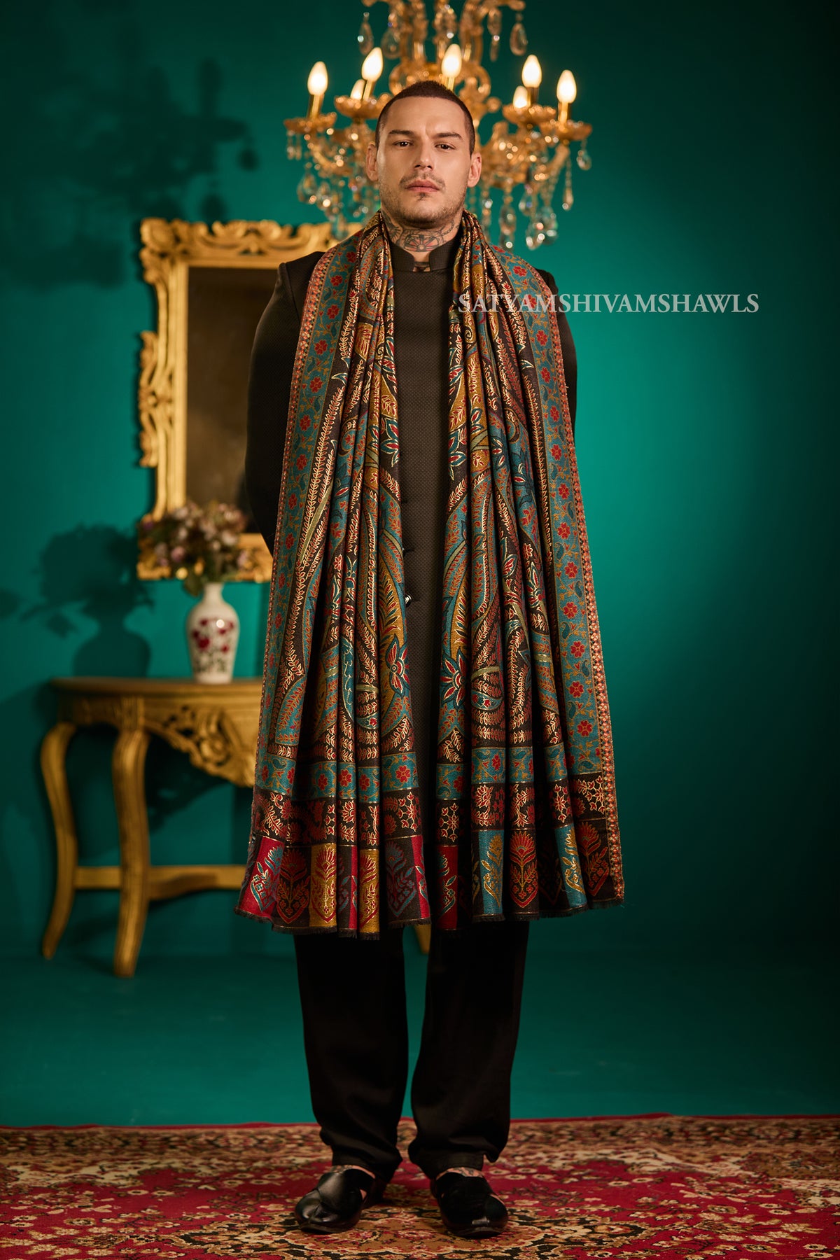 Mens Fine Wool  Moonlight Reversible Shawl, Royal Collection  Big size