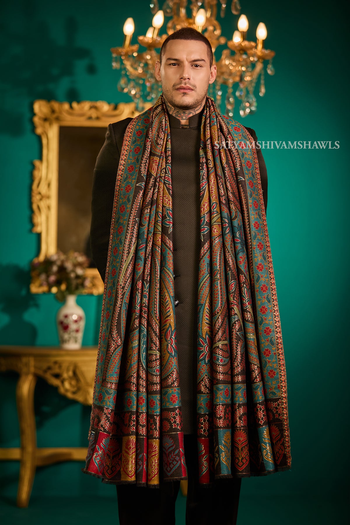 Mens Fine Wool  Moonlight Reversible Shawl, Royal Collection  Big size