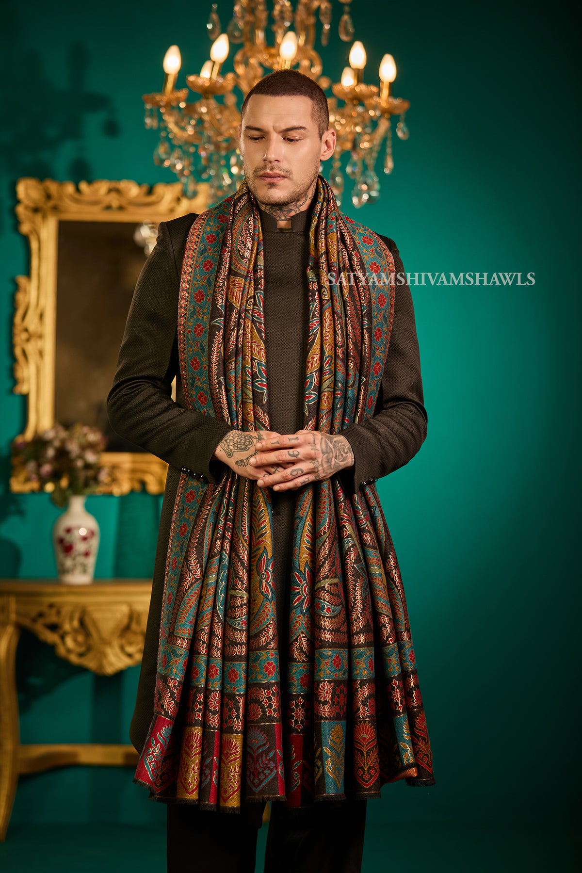 Mens Fine Wool  Moonlight Reversible Shawl, Royal Collection  Big size