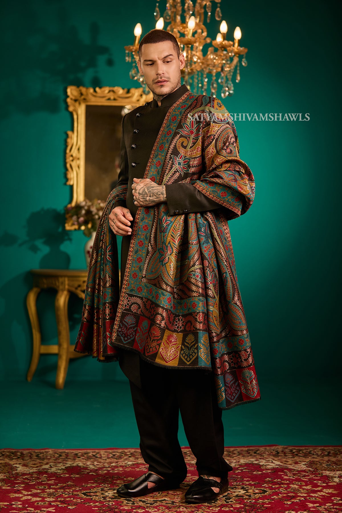 Mens Fine Wool  Moonlight Reversible Shawl, Royal Collection  Big size