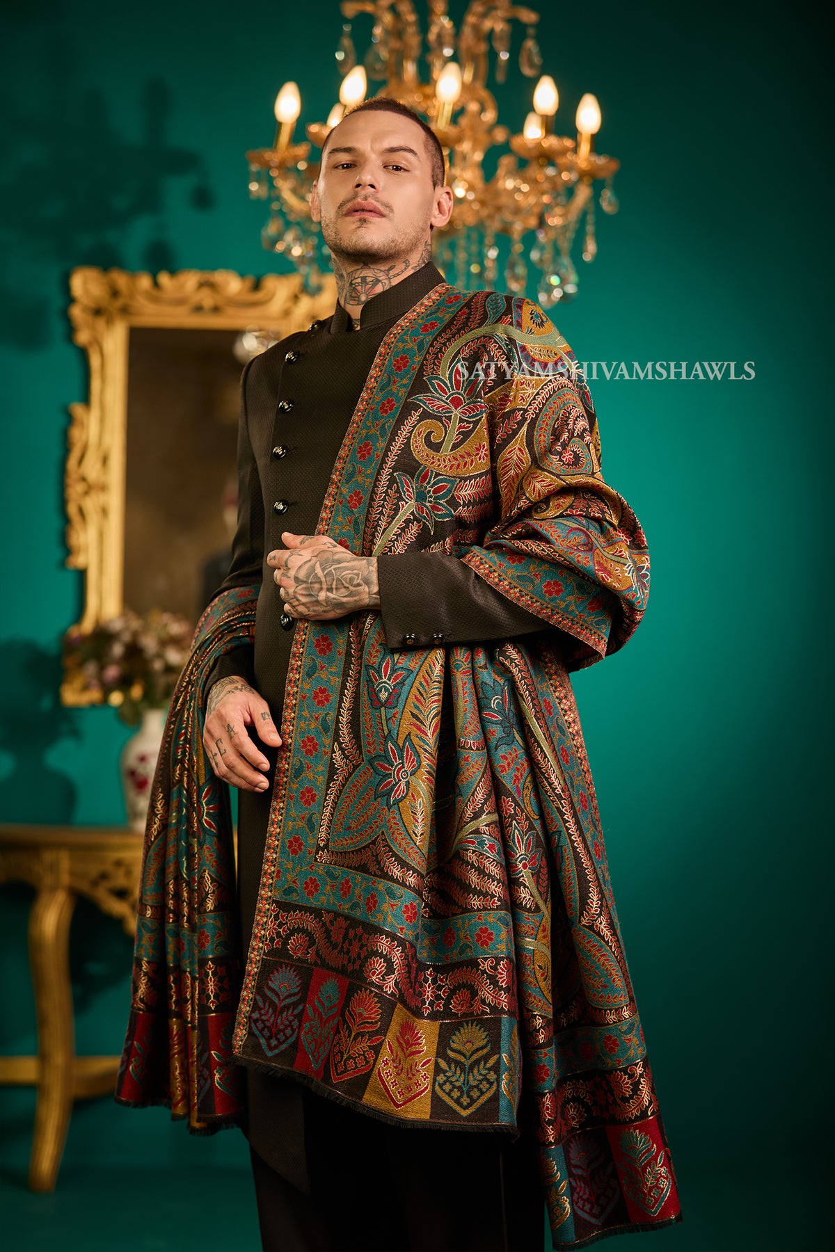 Mens Fine Wool  Moonlight Reversible Shawl, Royal Collection  Big size