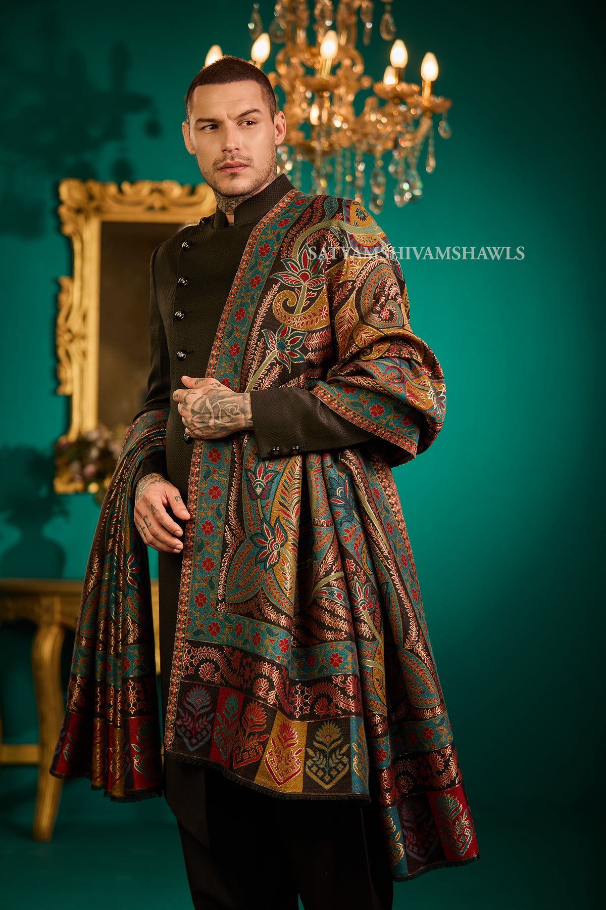 Mens Fine Wool  Moonlight Reversible Shawl, Royal Collection  Big size