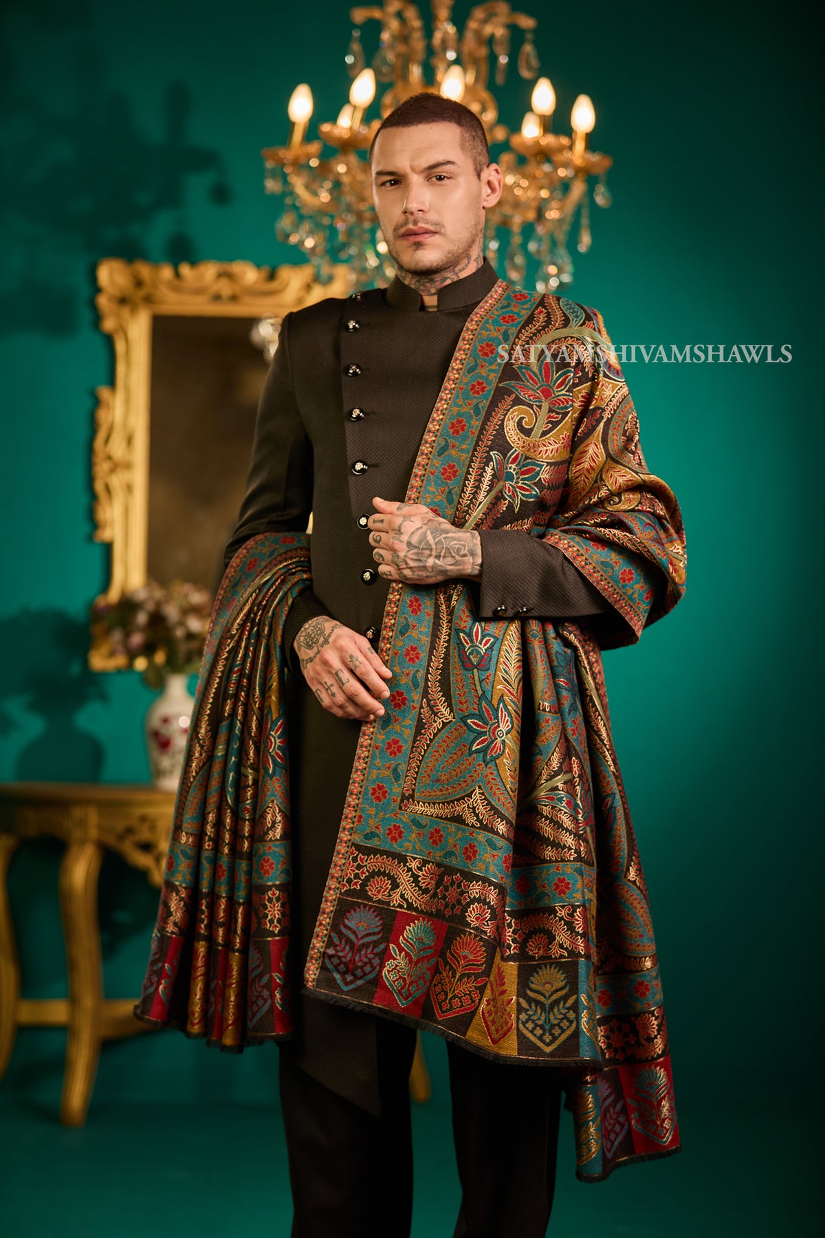 Mens Fine Wool  Moonlight Reversible Shawl, Royal Collection  Big size