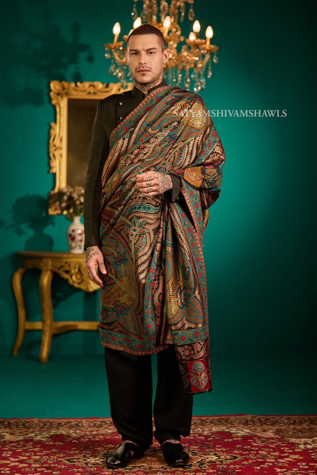 Mens Fine Wool  Moonlight Reversible Shawl, Royal Collection  Big size