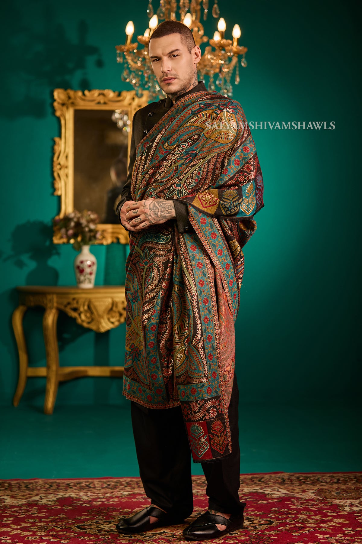 Mens Fine Wool  Moonlight Reversible Shawl, Royal Collection  Big size